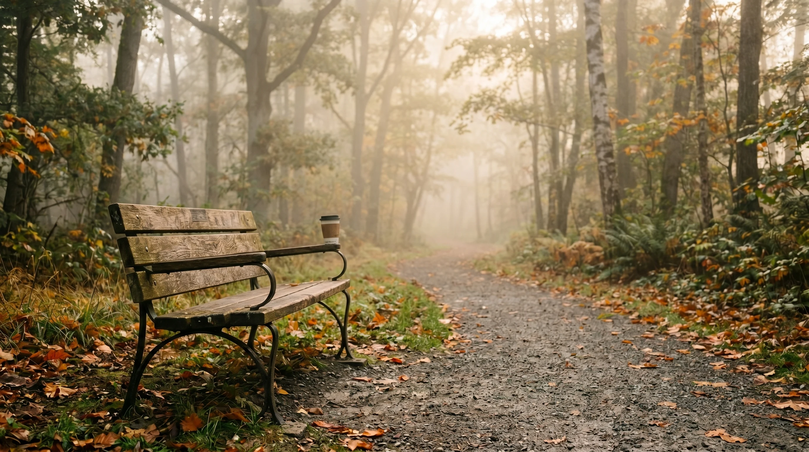 Solitary park bench in morning fog representing the connection between social isolation and mental wellness patterns